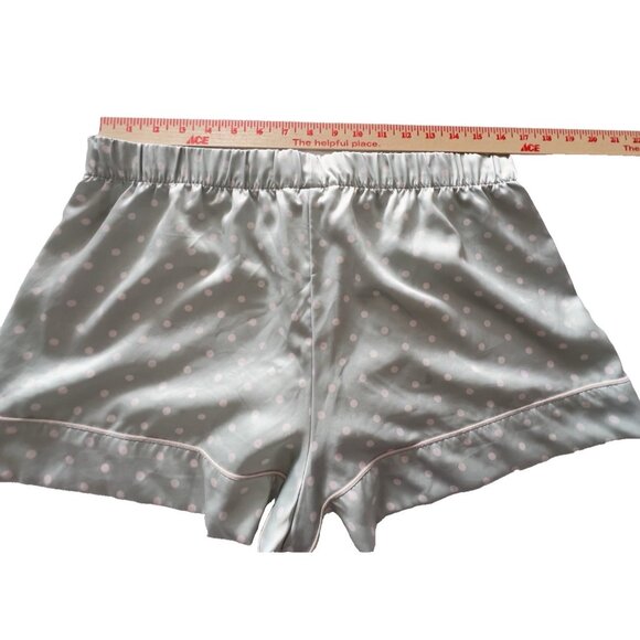 Victoria's Secret Size L Women’s Pajama Shorts Turquoise Polka Dot Satin Logo - Picture 4 of 11